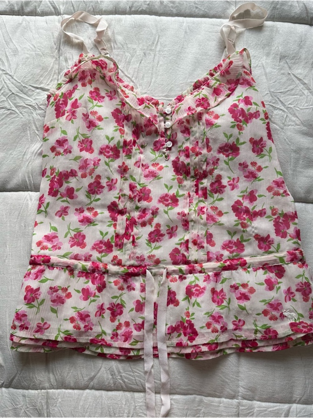 Abercrombie & Fitch Pink Floral Ruffle Cami Top on Cream